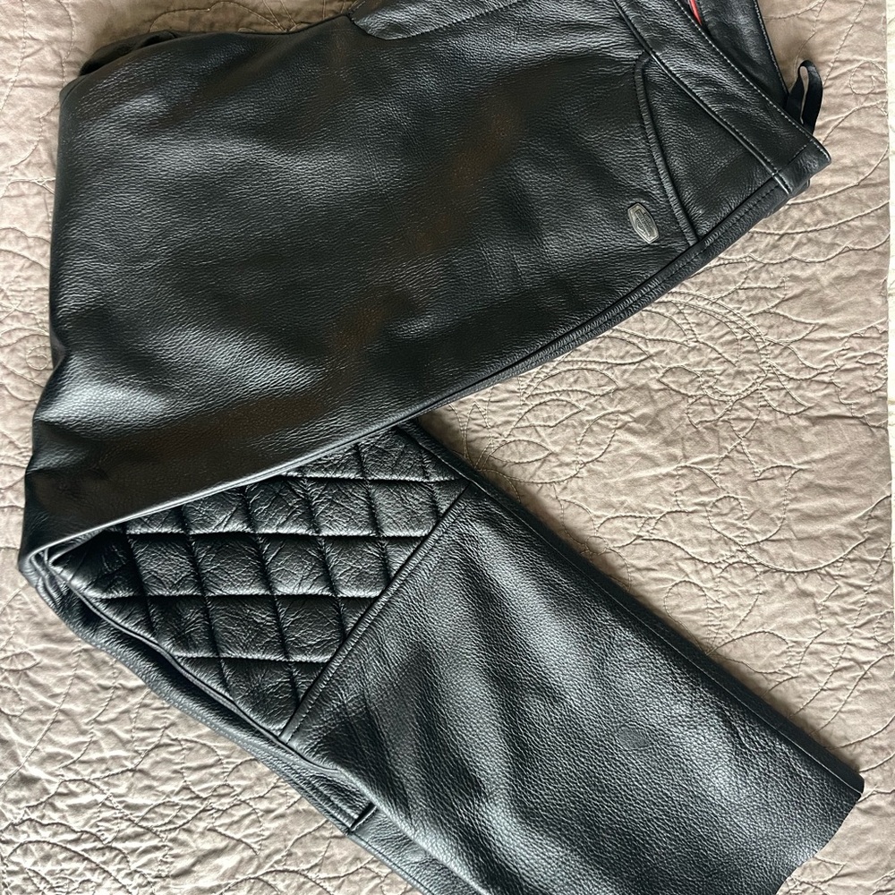 Harley-Davidson Black Boot Cut Leather Pants with Quilted Detail